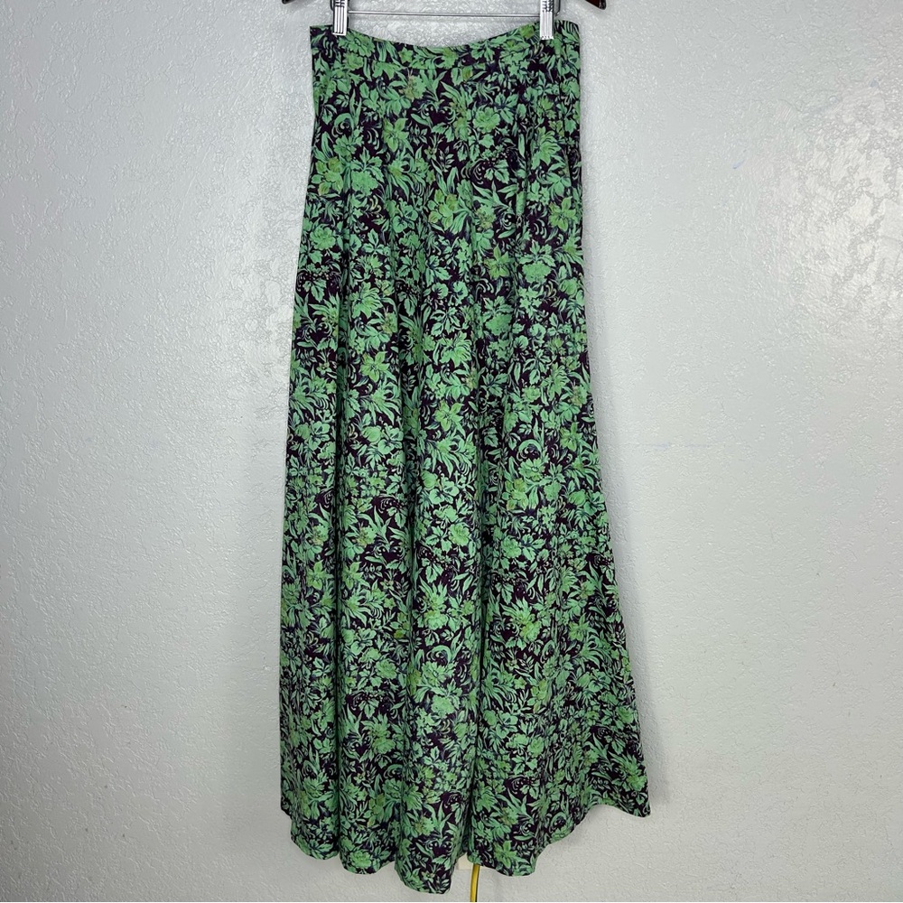 Rachel Antonoff Green Floral Blue Purple Maxi Full Skirt Pockets Cotton Size 8